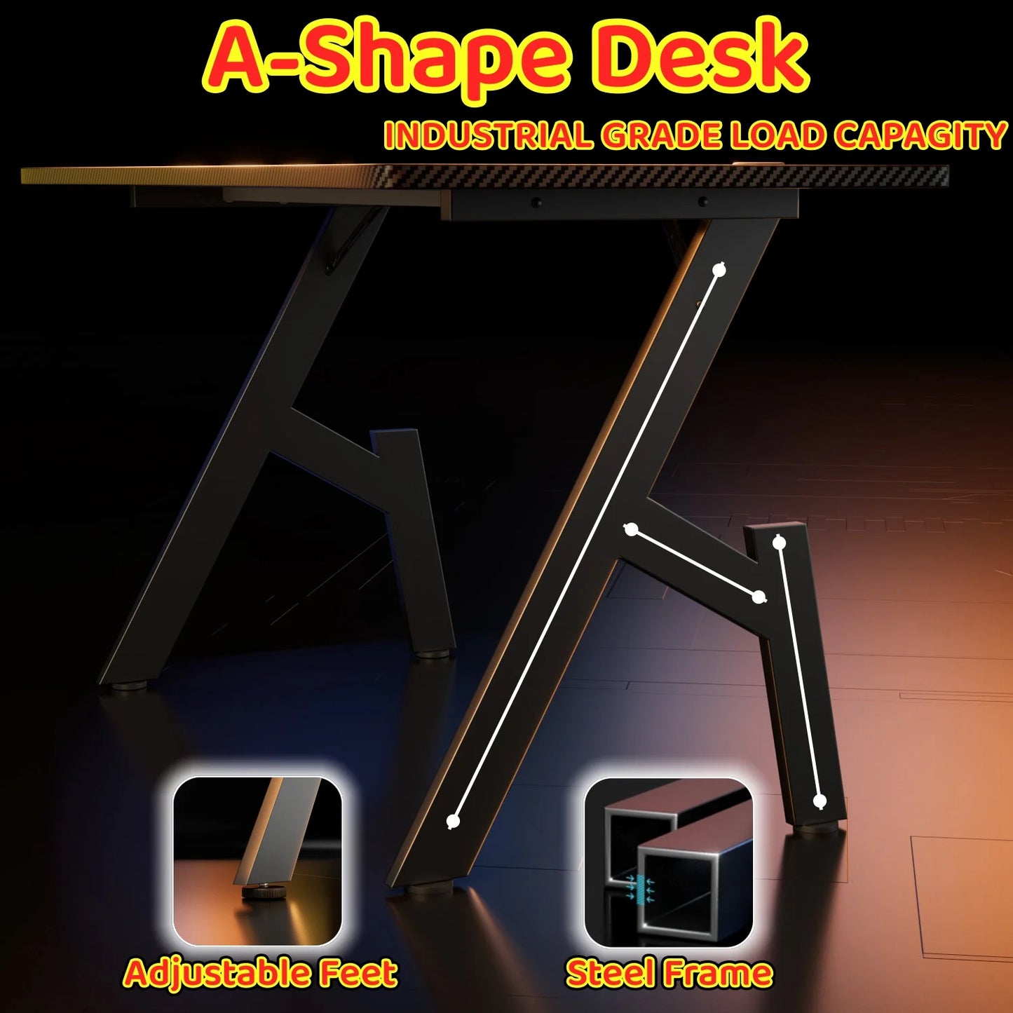 Gaming Schreibtisch Schwarz 120 cm – Ergonomischer PC Tisch mit Carbon-Optik & Haken