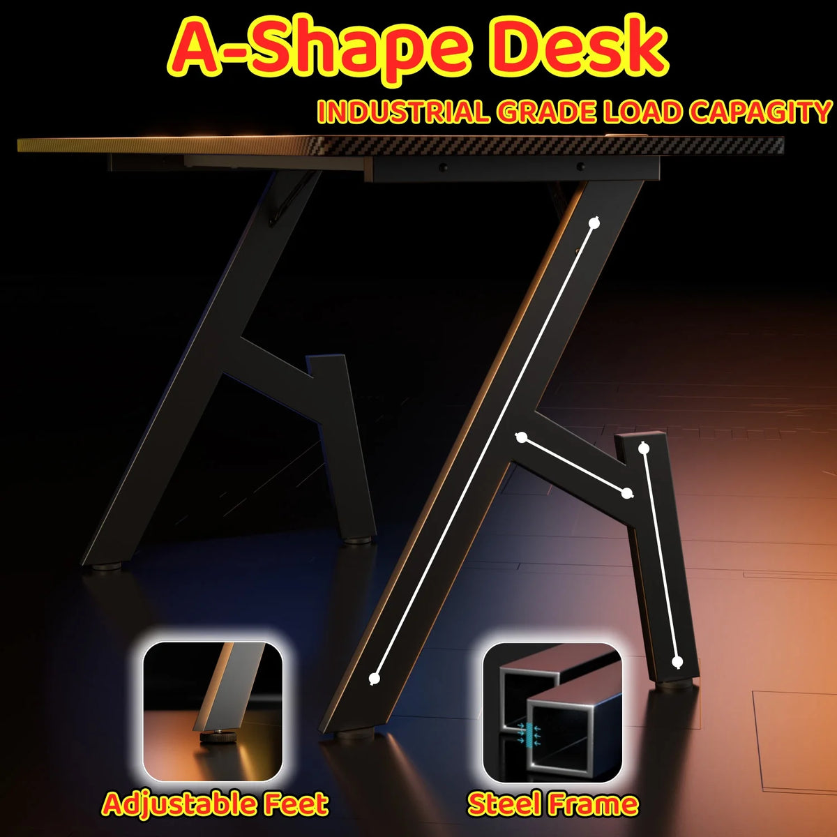 Gaming Schreibtisch Schwarz 120 cm – Ergonomischer PC Tisch mit Carbon-Optik & Haken