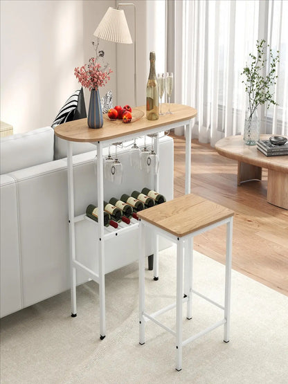 3-Teiliges Bartisch Set Industrial mit Weinregal – Kompaktes Stehtisch Set für Küche & Bar
