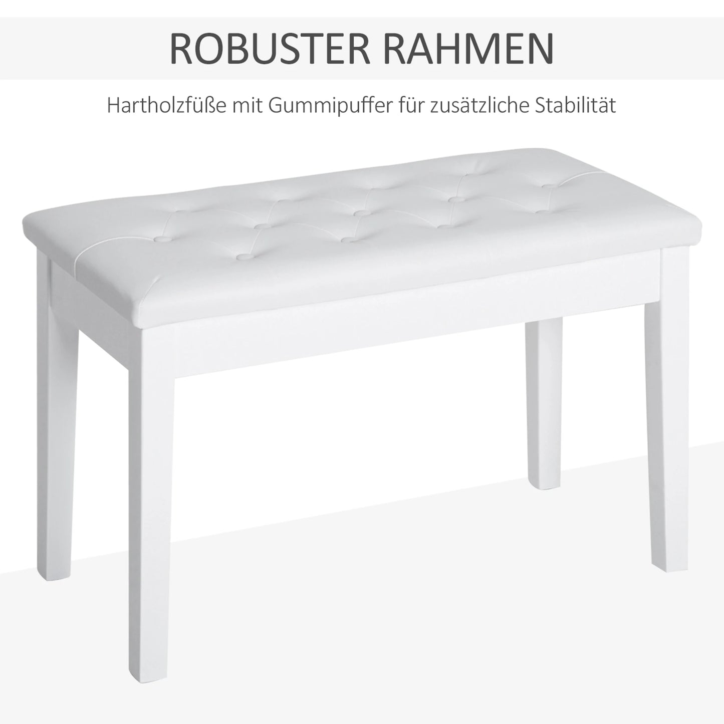 Klassische Doppel Klavierbank Weiß mit Stauraum – Zweisitzer Pianohocker Massivholz