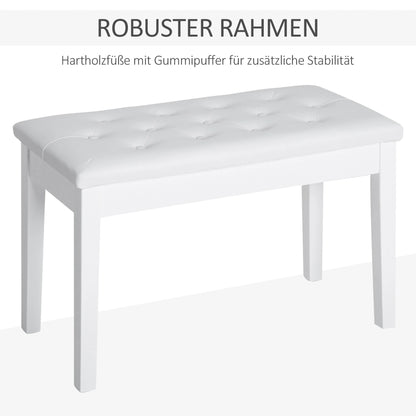 Klassische Doppel Klavierbank Weiß mit Stauraum – Zweisitzer Pianohocker Massivholz
