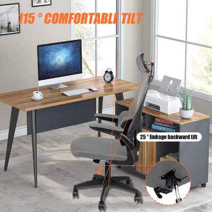 Bürostuhl Ergonomisch mit Netzbespannung – Drehstuhl Höhenverstellbar mit Armlehnen & Kopfstütze