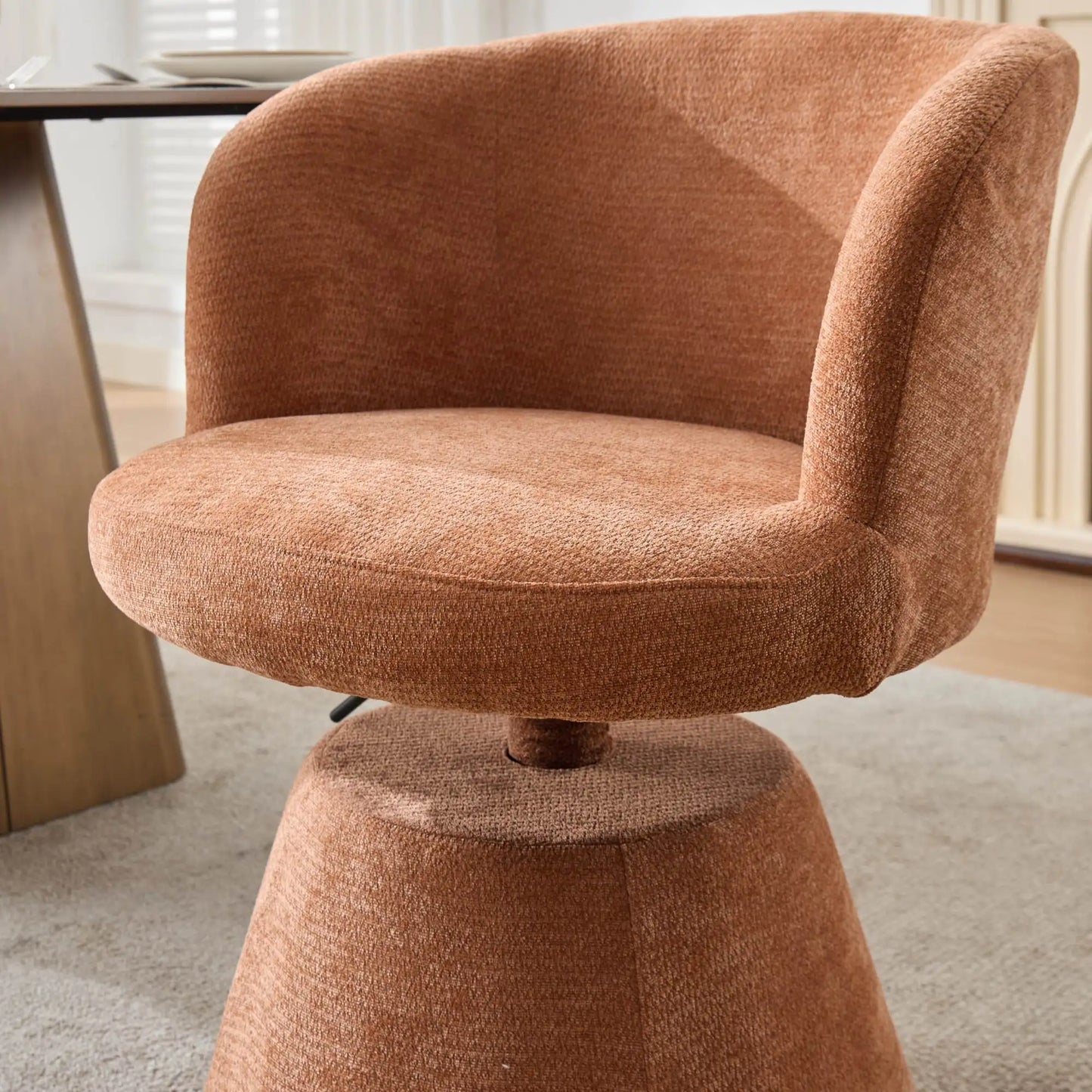 Ergonomischer Drehstuhl Chenille Höhenverstellung – Moderner Polstersessel mit Metalffuss