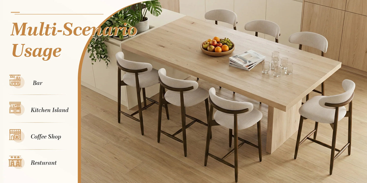 Barhocker 2er Set 64cm – Ergonomischer Polsterstuhl im Holzdesign fuer Kuecheninsel & Bar