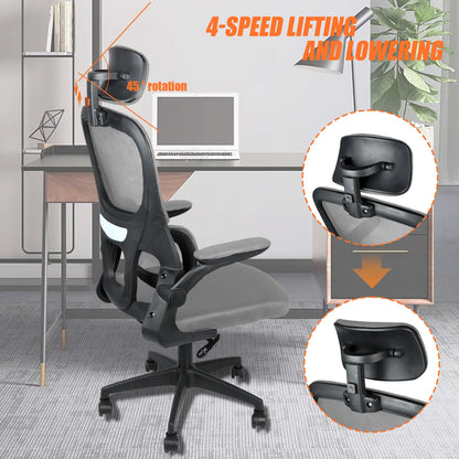 Bürostuhl Ergonomisch mit Netzbespannung – Drehstuhl Höhenverstellbar mit Armlehnen & Kopfstütze