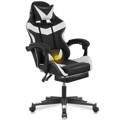Gaming Stuhl Schwarz-Rot – Ergonomischer Gamer Stuhl mit Fussstütze, Lendenkissen & Kunstlederbezug bis 124cm