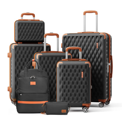 Kofferset 7-teilig Hartschale ABS – Reisekoffer Set mit TSA Schloss YKK Reissverschluss & Rucksack