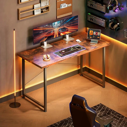 Schreibtisch im Industriestil 120 cm – Stabiler Computertisch mit X-Strebe Braun