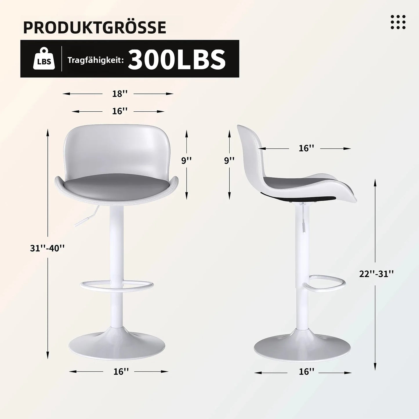 Höhenverstellbarer Barhocker 2er Set Weiß – Drehbarer Tresenstuhl mit Schalenrücken & Metallgestell