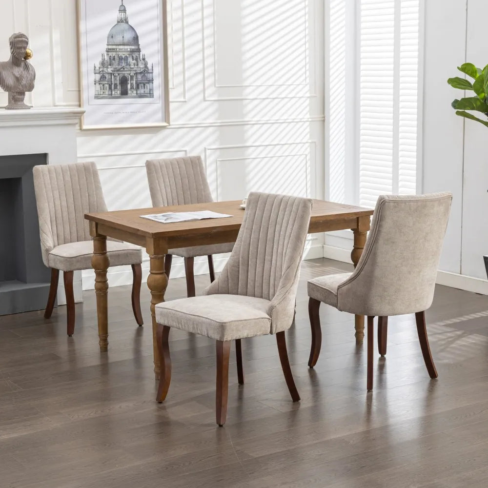 Esszimmerstuhl 2er Set Beige – Modernes Polsterstuhl Set aus Samt mit Nietenverzierung, Knopfung & Holzbeinen bis 127kg