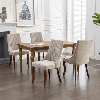 Esszimmerstuhl 2er Set Beige – Modernes Polsterstuhl Set aus Samt mit Nietenverzierung, Knopfung & Holzbeinen bis 127kg