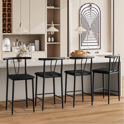 Barhocker 2er Set Schwarz – Moderne Tresenstuehle aus Kunstleder mit Metallgestell & Fussstütze fuer Kueche & Bar
