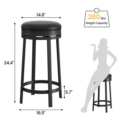 24'' Swivel Bar Stools Backless Modern Counter Height Barstools with PU Leather Upholstered and Metal Frame for Kitchen Island