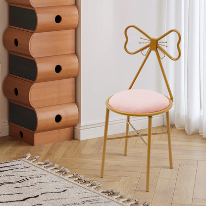 Schminktisch Stuhl Rosa mit Schmetterling Rückenlehne – Moderner Samt Kosmetikstuhl Gold
