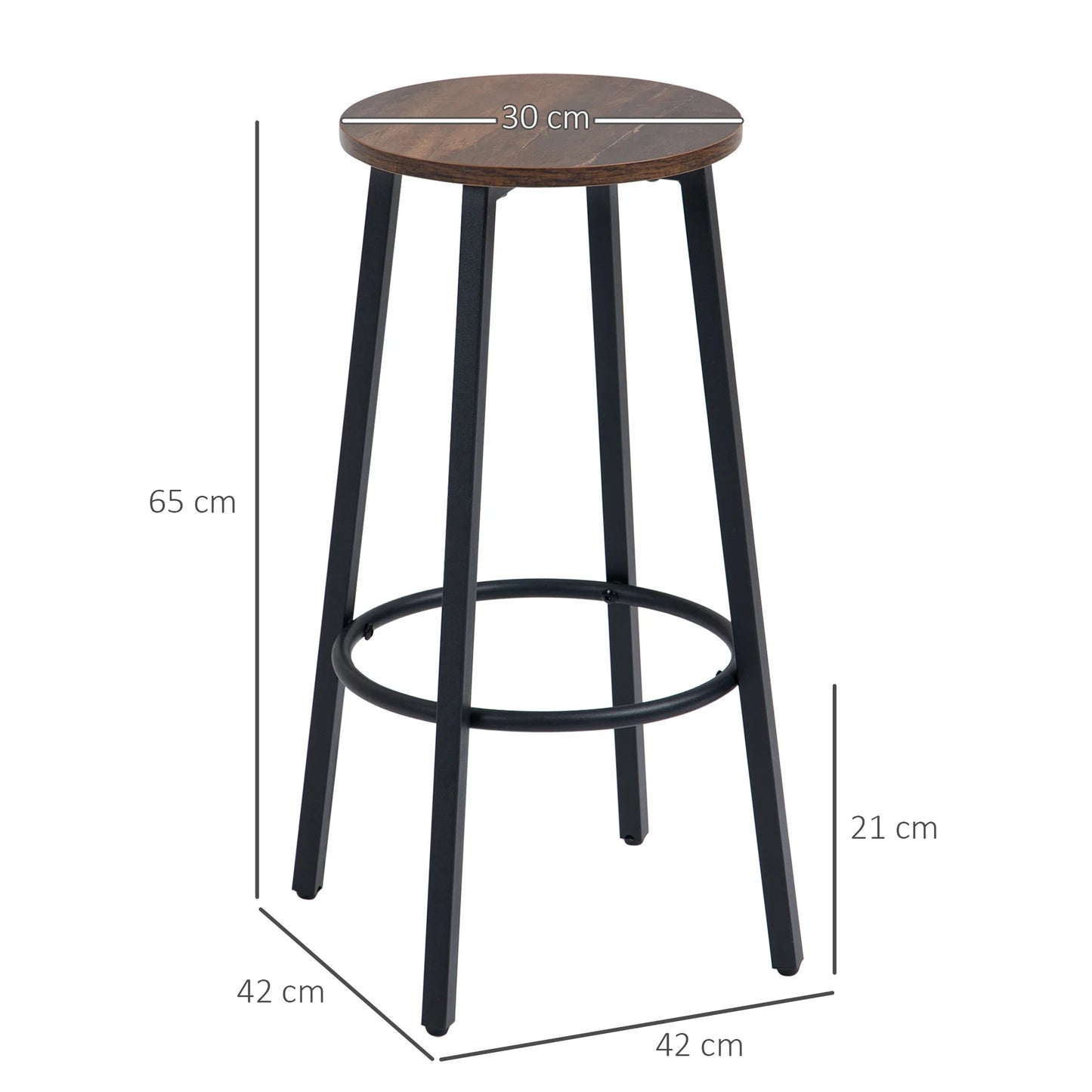 Barhocker 2er Set Industrial Braun & Schwarz – Rustikale Tresenstühle 65cm mit Fußstütze