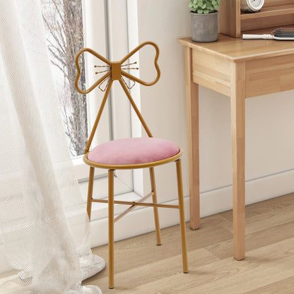 Schminktisch Stuhl Rosa mit Schmetterling Rückenlehne – Moderner Samt Kosmetikstuhl Gold