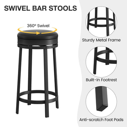 24'' Swivel Bar Stools Backless Modern Counter Height Barstools with PU Leather Upholstered and Metal Frame for Kitchen Island