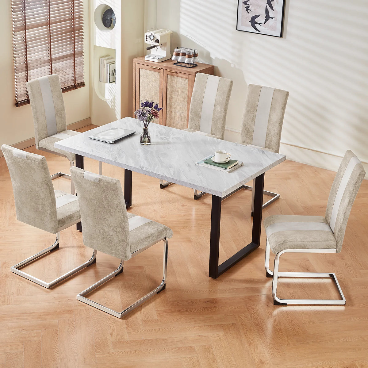 Esszimmerstuhl 4er Set Schwarz – Modernes Freischwinger Set aus PU Kunstleder mit Z-Form Metallgestell bis 120kg