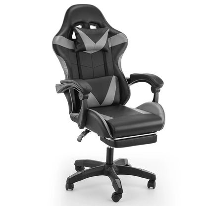 Gaming Stuhl Schwarz-Rot – Ergonomischer Gamer Stuhl mit Fussstütze, Lendenkissen & Kunstlederbezug bis 124cm