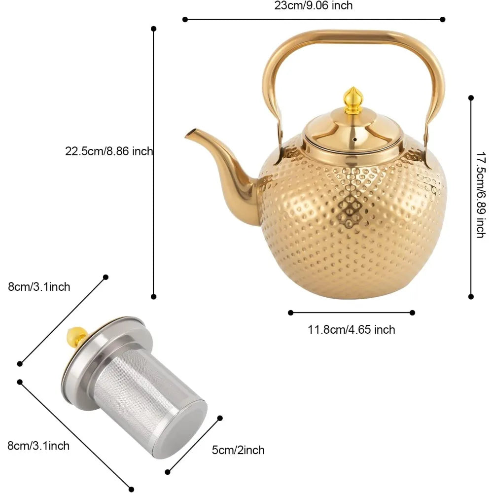 Wasserkessel Gold Hammerschlag 2L – Edler Edelstahl Teekessel für Induktion & Gas