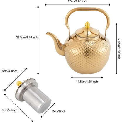 Wasserkessel Gold Hammerschlag 2L – Edler Edelstahl Teekessel für Induktion & Gas