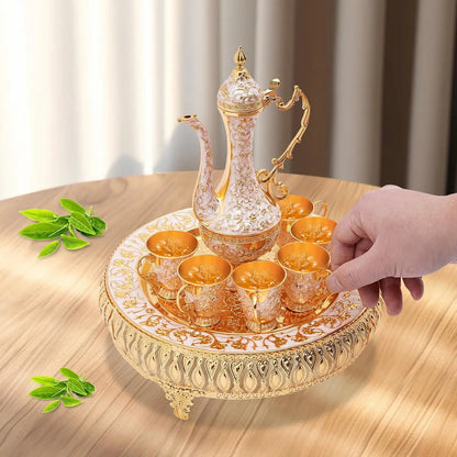 Orientales Tee-Set Vintage Gold & Blau 8-teilig – Edles Teeservice mit Serviertablett