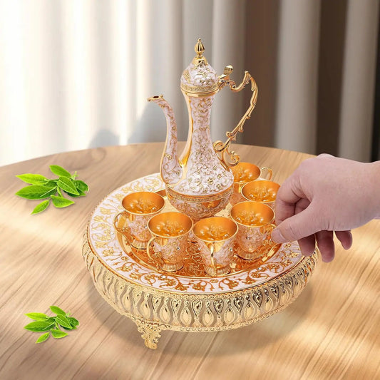 Orientales Tee-Set Vintage Gold & Blau 8-teilig – Edles Teeservice mit Serviertablett