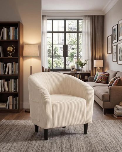 Polstersessel Cream – Moderner Samt Loungesessel mit Armlehnen & Rattan-Untergestell fuer Wohnzimmer & Schlafzimmer