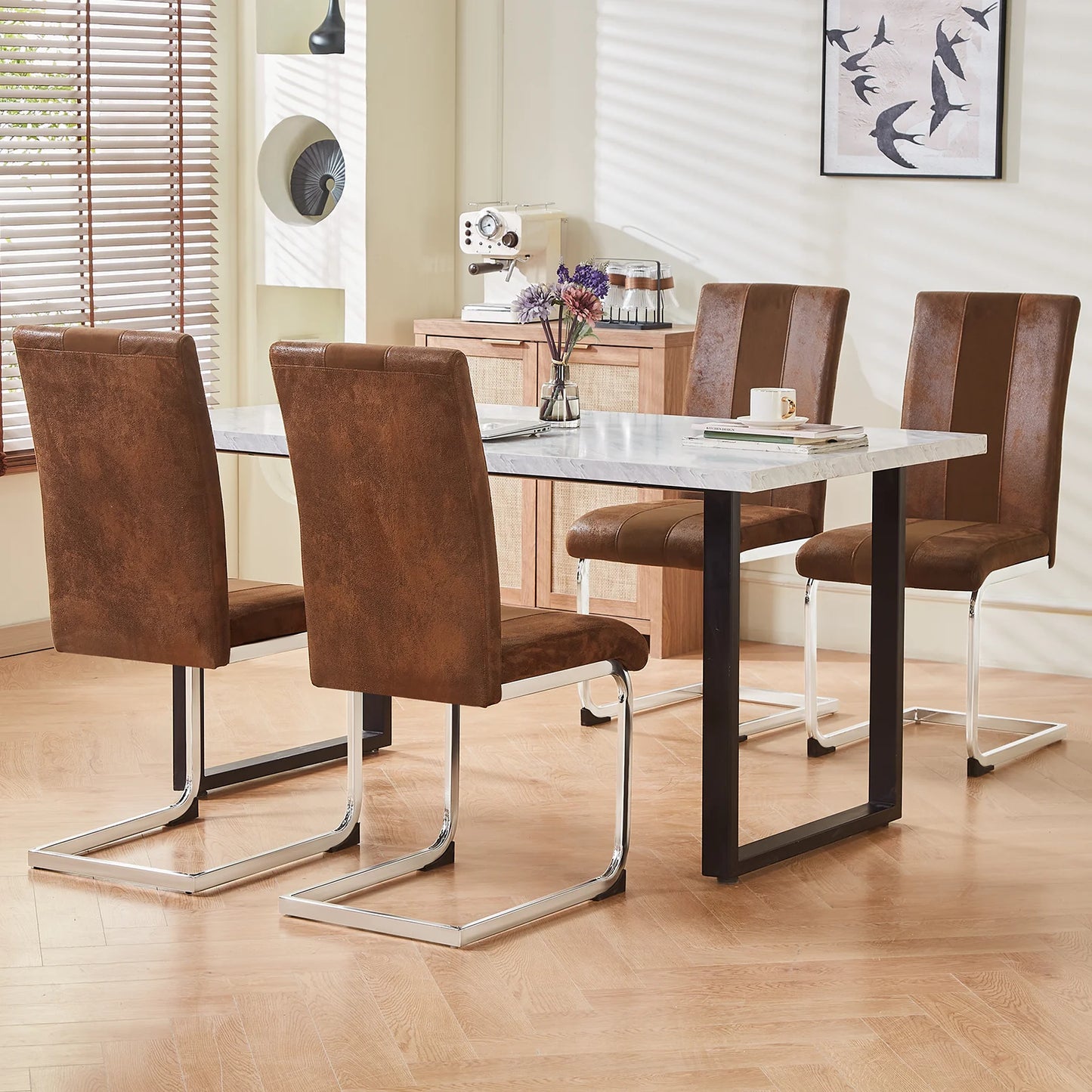 Esszimmerstuhl 4er Set Schwarz – Modernes Freischwinger Set aus PU Kunstleder mit Z-Form Metallgestell bis 120kg