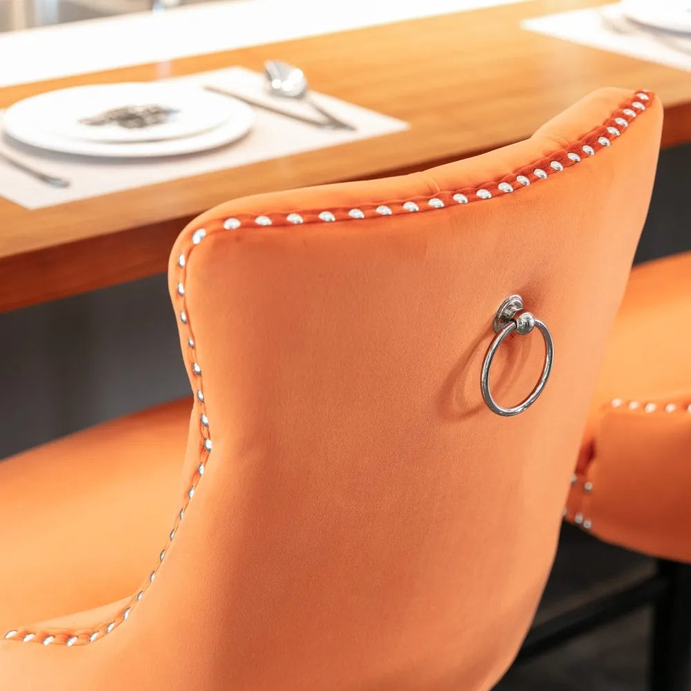 Moderne Samt Barhocker 2er Set mit Nietendekor – Elegante Tresenstühle aus Massivholz
