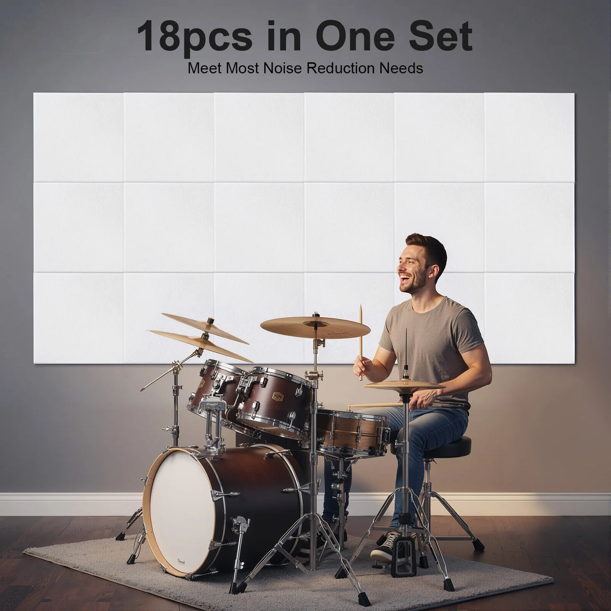 Akustikpaneele Weiß 18er Set 30x30cm – Quadratische Wandverkleidung aus Polyester zur Schalldämmung