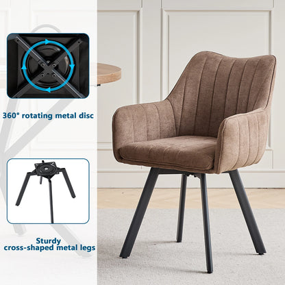 Drehbare Esszimmerstühle 2er Set Leinen – Moderne Polsterstühle mit Metalldesign & Ergo-Rückenlehne