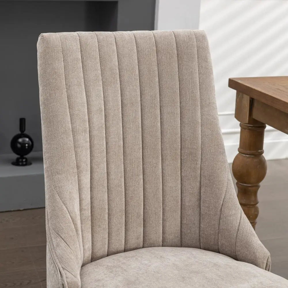 Esszimmerstuhl 2er Set Beige – Modernes Polsterstuhl Set aus Samt mit Nietenverzierung, Knopfung & Holzbeinen bis 127kg