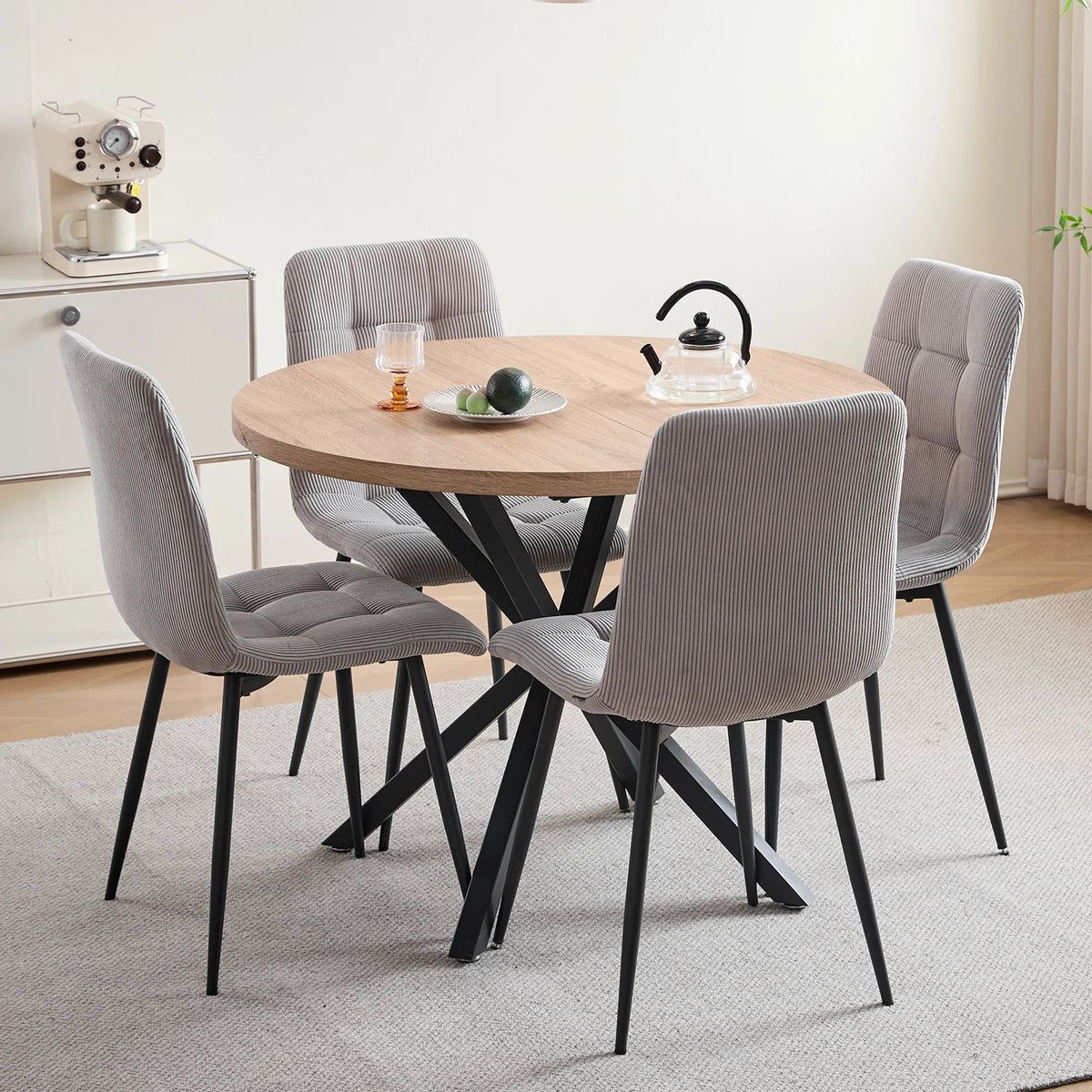 Polsterstühle Cord 2er Set Grau – Moderne Esszimmerstühle mit Metallbeinen für Küche & Wohnzimmer