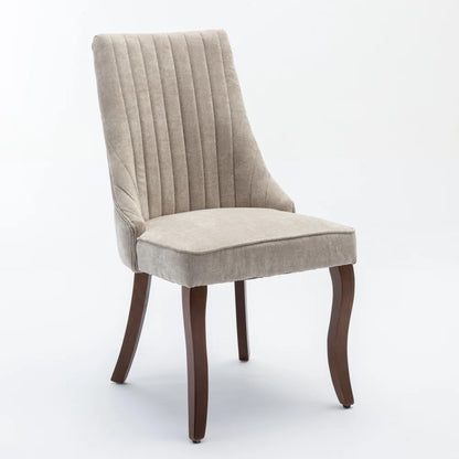 Esszimmerstuhl 2er Set Beige – Modernes Polsterstuhl Set aus Samt mit Nietenverzierung, Knopfung & Holzbeinen bis 127kg