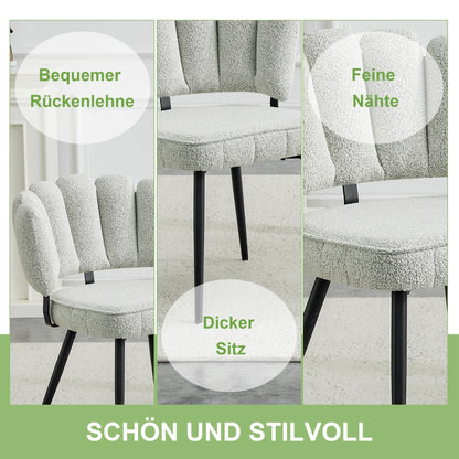 Esszimmerstühle 2er Set Samt – Moderner Polsterstuhl mit Blüten-Rückenlehne & Metallbeinen