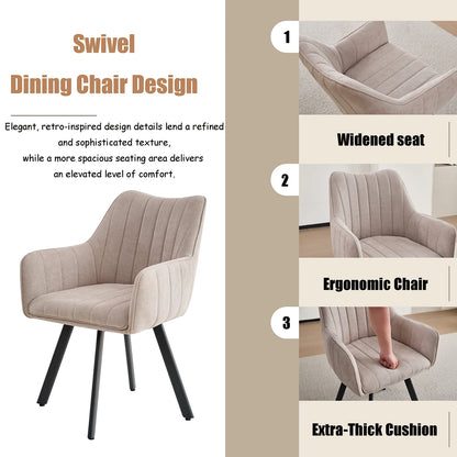 Drehbare Esszimmerstühle 2er Set Leinen – Moderne Polsterstühle mit Metalldesign & Ergo-Rückenlehne