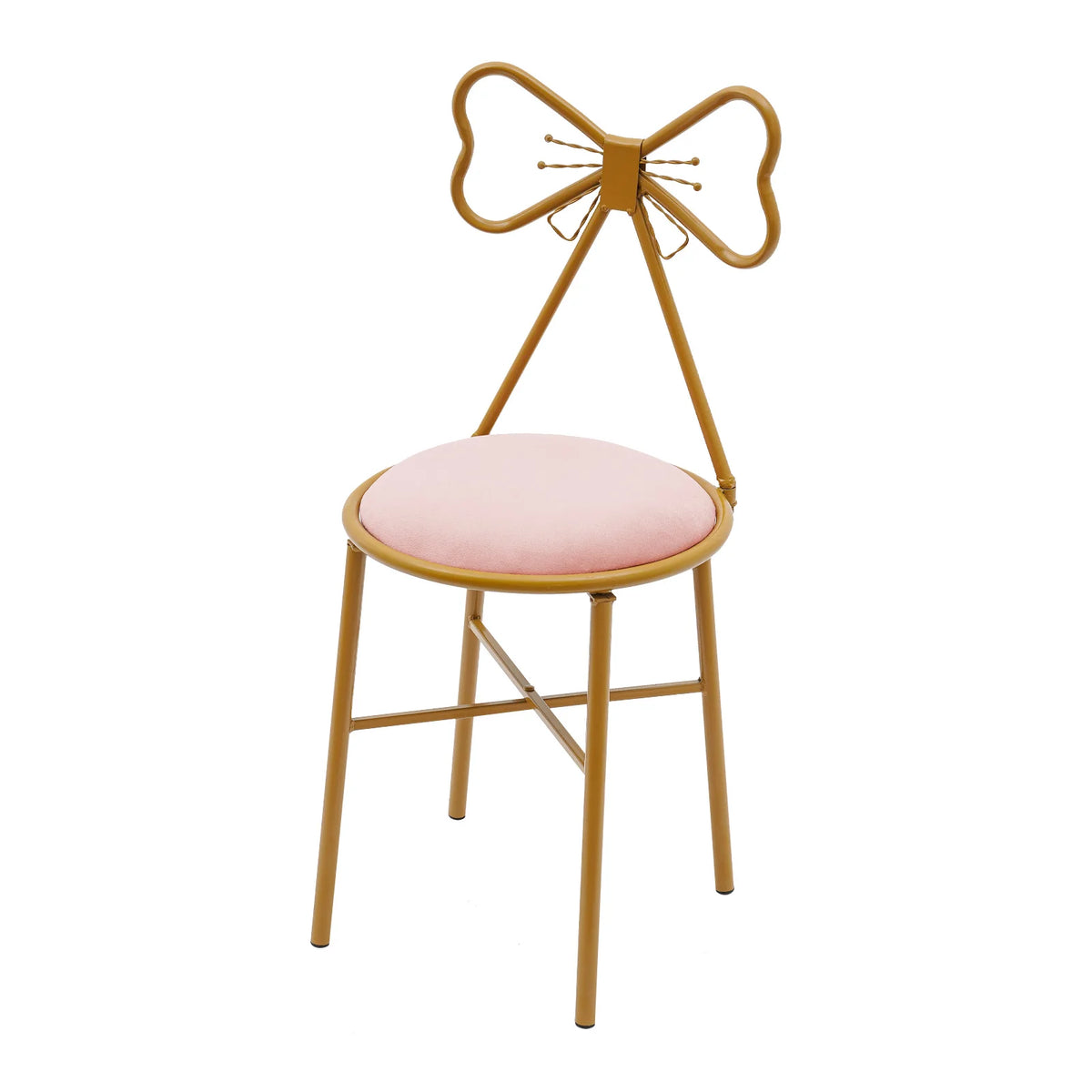 Schminktisch Stuhl Rosa mit Schmetterling Rückenlehne – Moderner Samt Kosmetikstuhl Gold