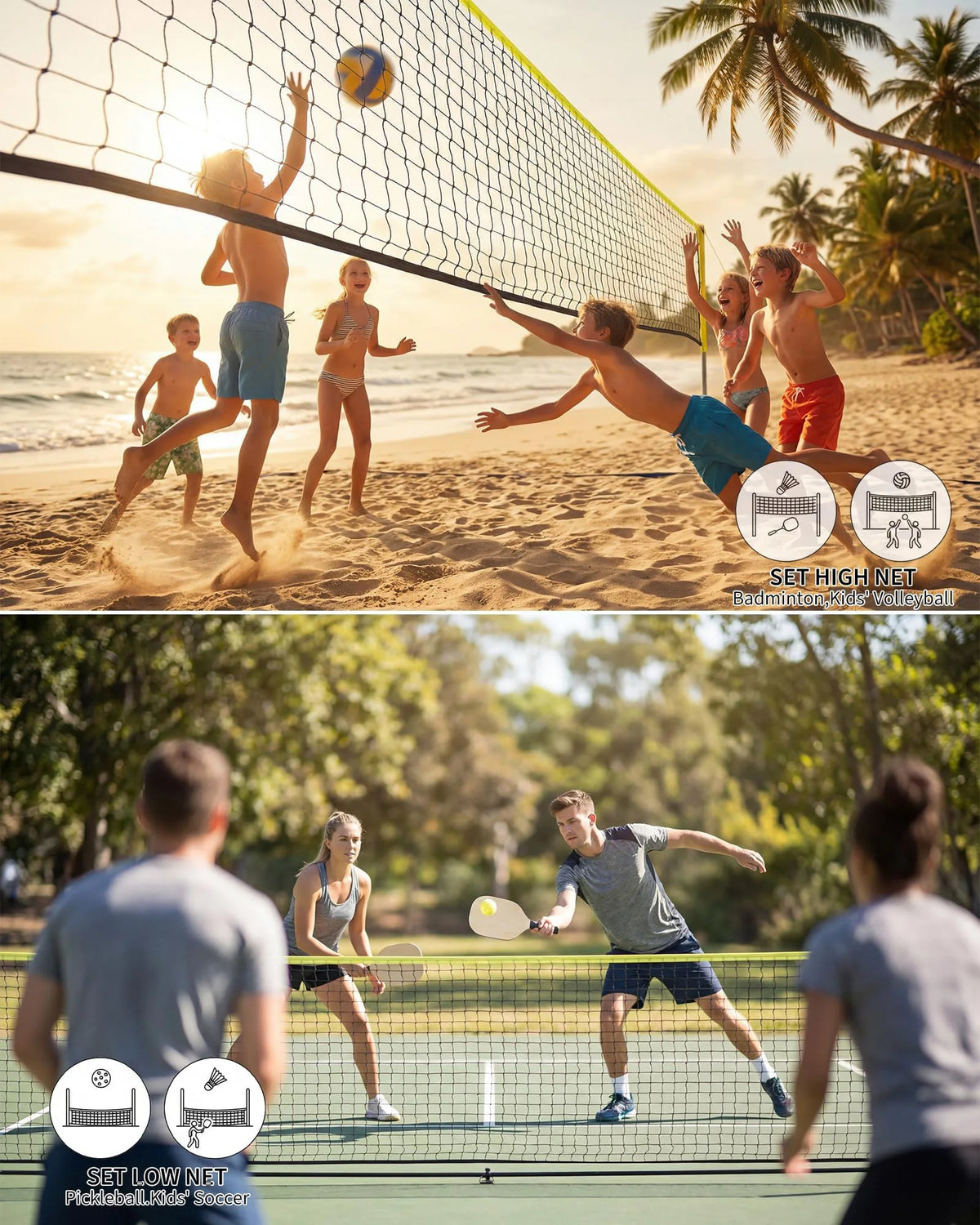 Badminton Set mit Netz 5 Meter – Höhenverstellbares Pickleball Set mit Schlägern Bällen & Tasche