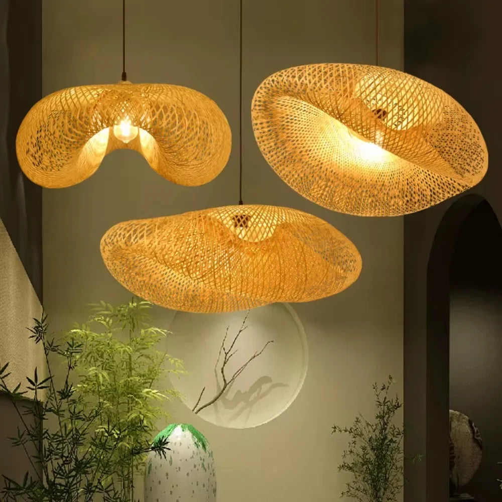 Bambus Hängeleuchten Kronleuchter Handgewebt – Natur Wand & Deckenlampe Hut