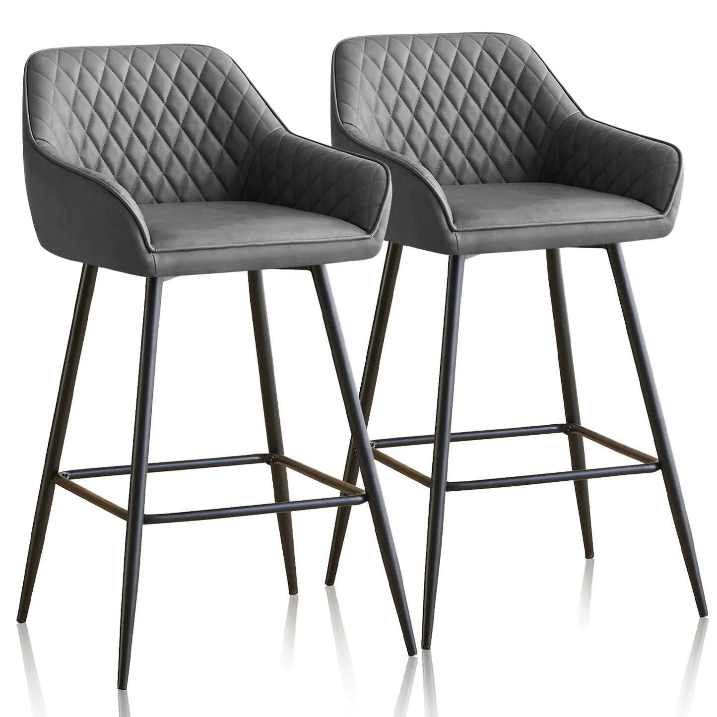 Barhocker 2er Set Kunstleder Schwarz – Moderne Tresenstühle mit Rückenlehne & Fußstütze