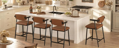 Barhocker 4er Set mit Armlehnen 66cm Braun – Moderne Tresenstühle mit Rückenlehne & Fußstütze