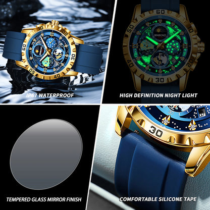 BINBOND Luxus Herrenuhr Blau – Wasserdichte Quarz Armbanduhr mit Chronograph & Datum