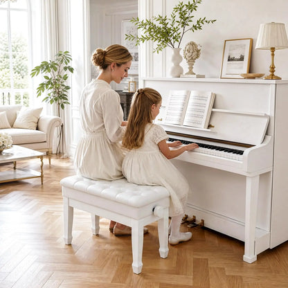 Höhenverstellbare Klavierbank mit Stauraum – Ergonomischer Pianohocker mit Kunstleder-Polster