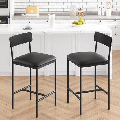 Moderne Rattan Barhocker 2er Set gepolstert – Küchenstuhl mit Fußstütze Metallgestell