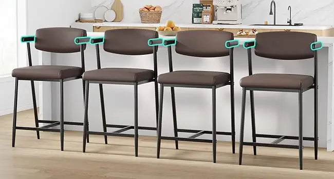 Barhocker 4er Set mit Armlehnen 66cm Braun – Moderne Tresenstühle mit Rückenlehne & Fußstütze