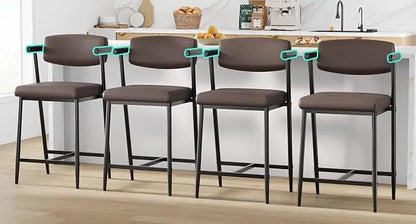 Barhocker 4er Set mit Armlehnen 66cm Braun – Moderne Tresenstühle mit Rückenlehne & Fußstütze