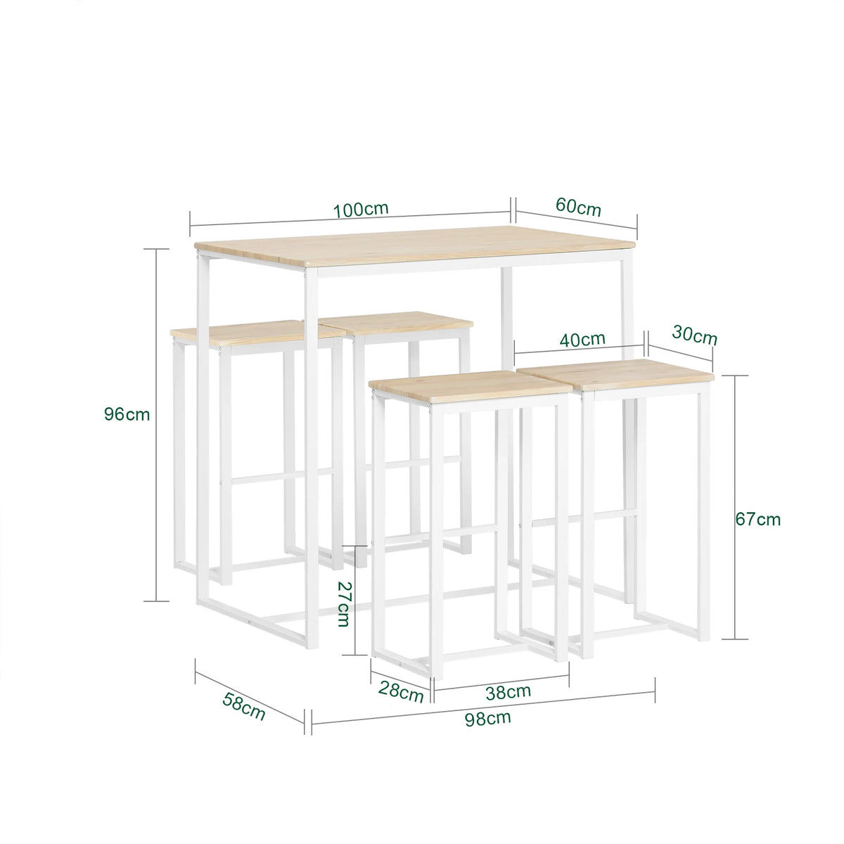 Bartisch Set 5-teilig mit 4 Hocker Weiß-Natur – Moderne Essgruppe für Küche & Balkon