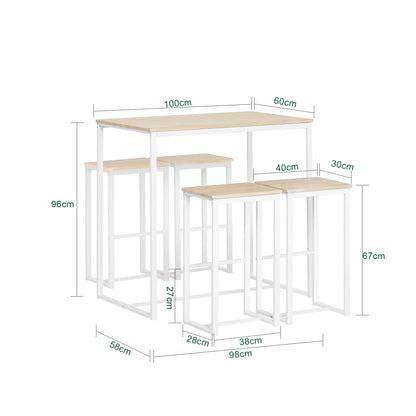 Bartisch Set 5-teilig mit 4 Hocker Weiß-Natur – Moderne Essgruppe für Küche & Balkon