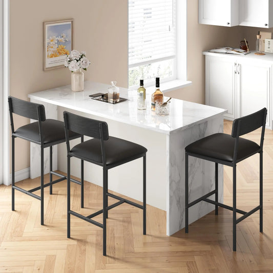 Barhocker 4er Set Gepolstert Schwarz – Ergonomische Tresenstühle mit Rückenlehne & Stahlrahmen